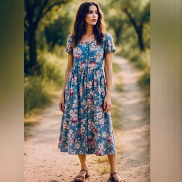 SAVANNAH Buttoned Front Dress Short Sleeves - Picture 1 of 5